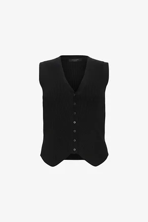 AllSaints Womens Cruz V-Neck Ribbed Knitted Waistcoat