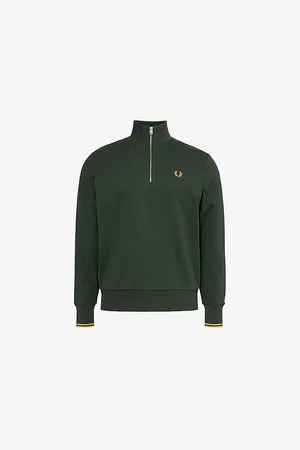 Fred Perry Mens Half-Zip Brand-Embroidered Cotton-Jersey Sweatshirt