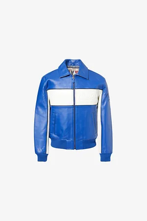 Avirex Mens Spider Racer Brand-Embossed Regular-Fit Leather Jacket