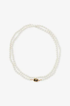 VALENTINO GARAVANI Womens Vlogo Enamelled-Pendant Brass and Pearl Necklace