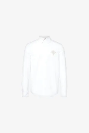Casablanca Mens Brand-Embellished Curved-Hem Cotton Shirt