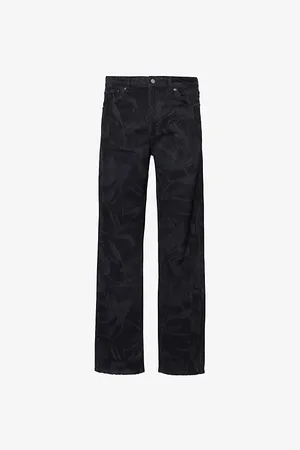 Daily paper Mens Laser-Print Straight-Leg Regular-Fit Denim Jeans