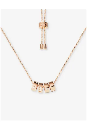 APM Monaco Womens Love Morse Code 18ct Rose Gold-Plated Alloy and Cubic Zirconia Pendant Necklace