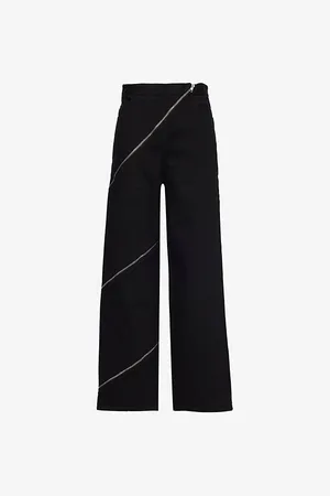 Alaïa Womens Spiral Two-Patch-Pockets Wide-Leg High-Rise Denim-Blend Trousers