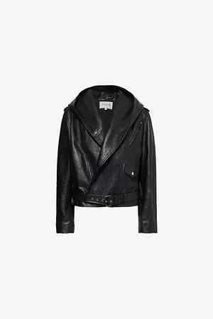 Alaïa Womens Hooded Zip-Pockets Relaxed-Fit Leather Jacket