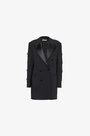 Mach & Mach Womens Bow-Embellished Cut-Out Stretch Wool-Blend Blazer Dress