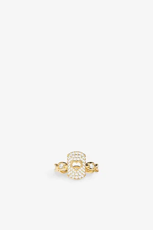 APM Monaco Womens Heart Pavé Chain 18ct Yellow Gold-Plated Alloy and Cubic Zirconia Ring