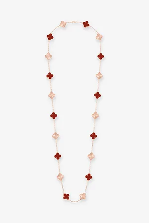 Van cleef Vintage Alhambra 18ct Rose-Gold and Carnelian Charm Necklace