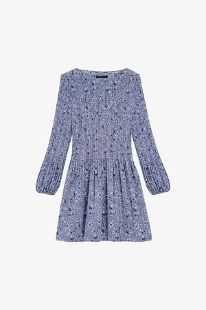Maje Womens Floral-Pattern Pleated Woven Mini Dress