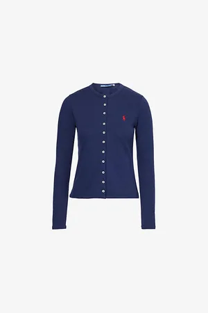 Ralph Lauren Womens Brand-Embroidery Round-Neck Stretch-Cotton-Piqué Cardigan