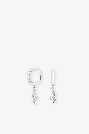 Astrid & Miyu Womens Snake Charm Rhodium-Plated Sterling- and Pavé-Crystal Huggies