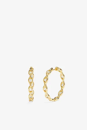 APM Monaco Womens Pavé Chain 18ct Yellow Gold-Plated Alloy and Cubic Zirconia Hoop Earrings