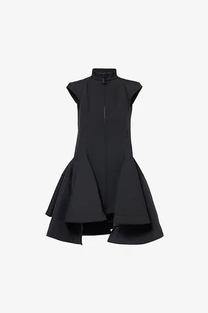 SACAI Womens Contrast-Panel Cap-Sleeves Woven Dress