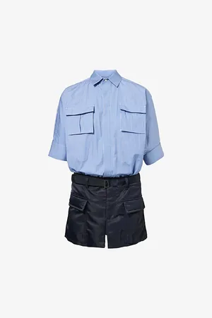 SACAI Womens Striped Batwing-Sleeves Cotton-Poplin Midi Dress
