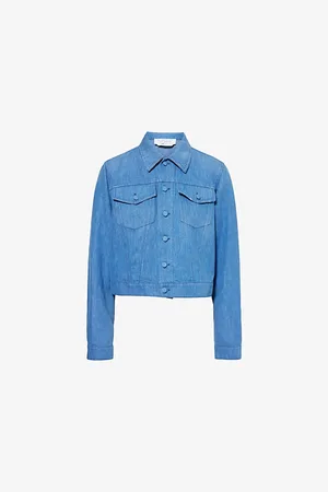 GABRIELA HEARST Womens Roland Cropped Buttoned Pockets Relaxed-Fit Denim and Linen-Blend Jacket