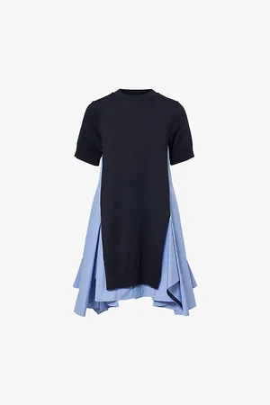 SACAI Womens Striped Contrast-Knit Cotton-Blend Midi Dress