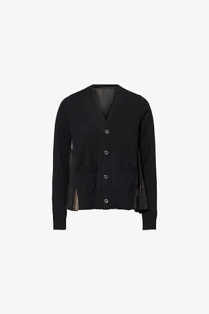 SACAI Womens Printed-Panels V-Neck Cotton-Knit Cardigan