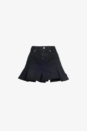 SACAI Womens Pleated Wide-Leg Mid-Rise Denim Shorts