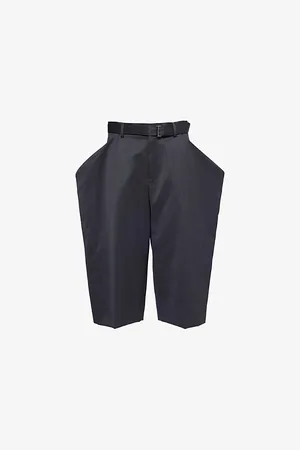 SACAI Womens Adjustable-Belt Wide-Leg Relaxed-Fit Wool Trousers