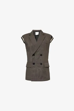 SACAI Womens Sleeveless Double-Breasted Regular-Fit Cotton Blazer