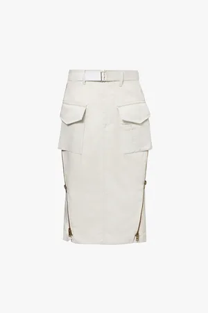 SACAI Womens Patch-Pocket Zip-Side Twill Midi Skirt