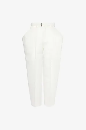 SACAI Womens Adjustable-Belt Straight-Leg Relaxed-Fit Silk and Cotton Trousers
