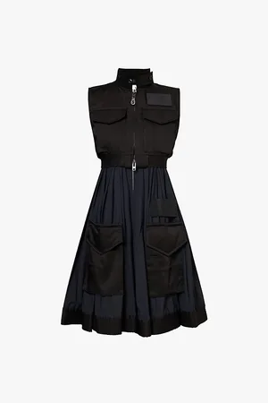 SACAI Womens Patch-Pocket Pleated Woven Midi Dress