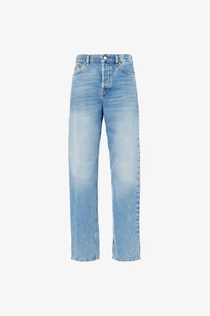 Gucci Womens Boyfriend Brand-Patch Straight-Leg High-Rise Denim Jeans