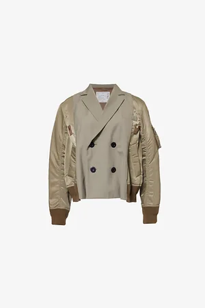 SACAI Womens Contrast-Panel Double-Breasted Regular-Fit Woven Jacket