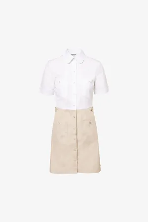 Thom Browne Womens Buttoned-Pockets Short-Sleeves Woven-Blend Midi Dress