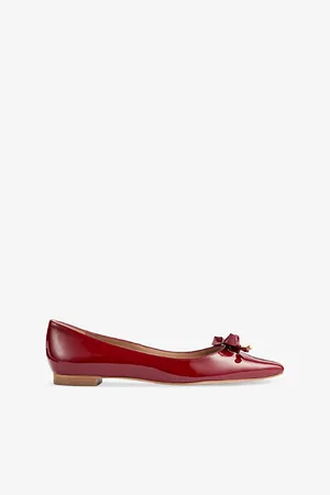 LK Bennett Womens Mabel Bow-Embellished Patent-Leather Ballet Flats