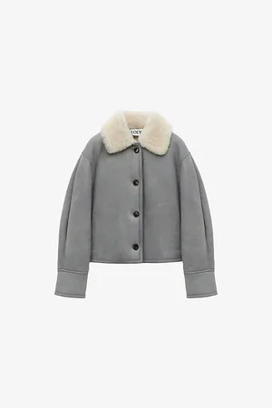 Loewe Womens Wide-Collar Brushed Shearling Jacket