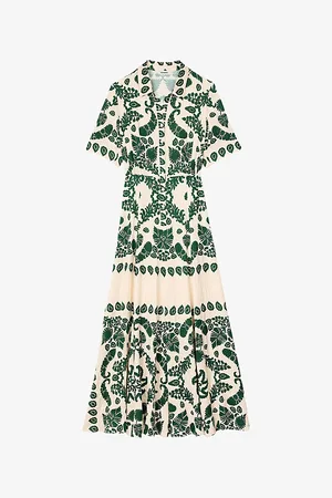 Sandro Womens Floral-Print Collared Satin Maxi Dress