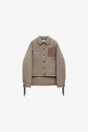 Loewe Womens Logo-Patch Step-Hem Wool-Blend Jacket