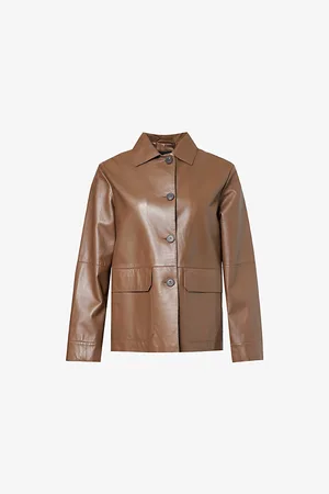 Max Mara Womens Kaya Flap-Pockets Relaxed-Fit Leather Jacket