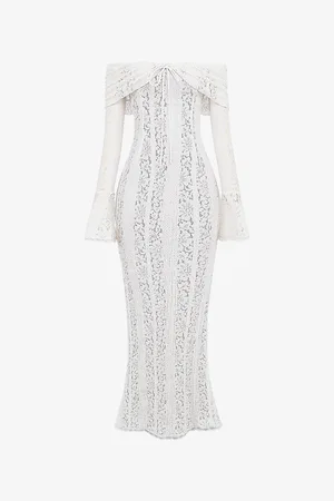 House Of Cb Womens Belle Off-The-Shoulder Stretch-Lace Maxi Dress