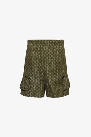 Gucci Mens Regular-Fit Monogram-Pattern Cotton-Jacquard Shorts