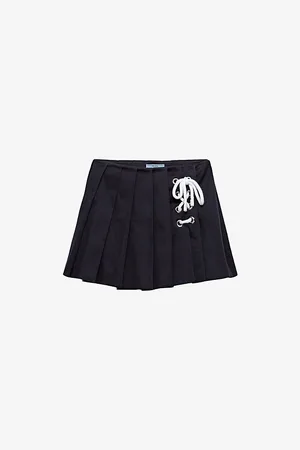 Prada Womens Pleated Stretch-Cotton Mini Skirt