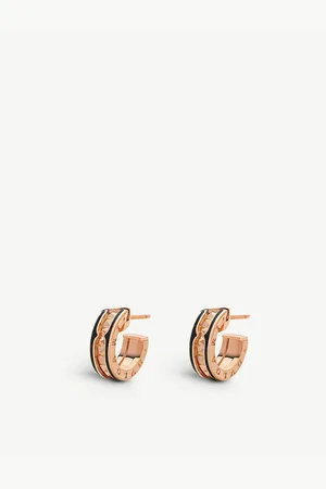 Bvlgari Womens B.Zero1 18ct Rose-Gold and Ceramic Hoop Earrings