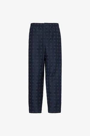 Kenzo Mens Logo-Weave Barrel-Leg Cotton Jogging Bottoms