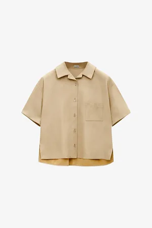 Loewe Womens Logo-Embossed Short-Sleeve Leather Shirt