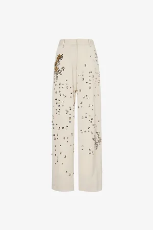 DRIES VAN NOTEN Womens Embellished Two-Slip-Pockets Wide-Leg High-Rise Wool Trousers