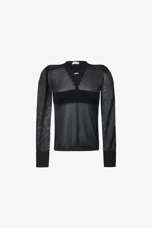 Jean Paul Gaultier Womens Semi-Sheer-Panels Round-Neck Knitted Top