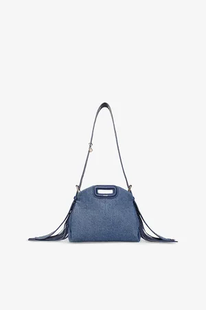 Maje Womens Logo-Embossed Fringed-Trim Denim Cross-Body Bag