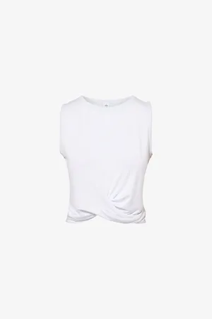 alo Womens Cover Scoop-Neck Stretch-Woven Top