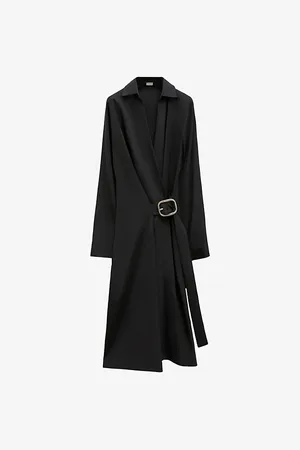 Loewe Womens Draped-Front Belted Stretch-Woven Midi Dress