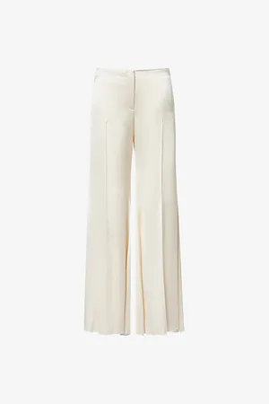 Alexander McQueen Womens Flared Two-Slip-Pockets Wide-Leg High-Rise Woven Trousers