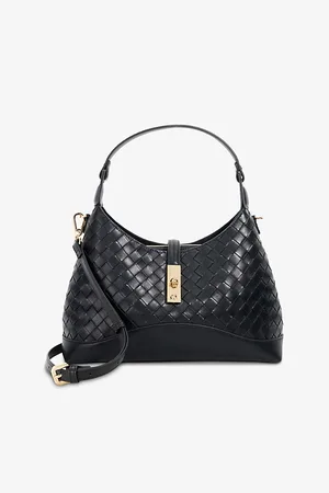 Dune Womens Dorset Medium Woven Leather Shoulder Bag