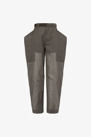 SACAI Womens Twist Check-Print Wide-Leg High-Rise Cotton-Poplin Trousers