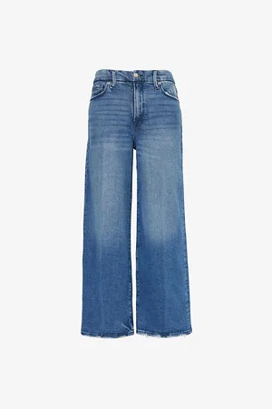 GOOD AMERICAN Womens Good Waist Palazzo Crop-Wide-Leg High-Rise Stretch-Denim Blend Jeans